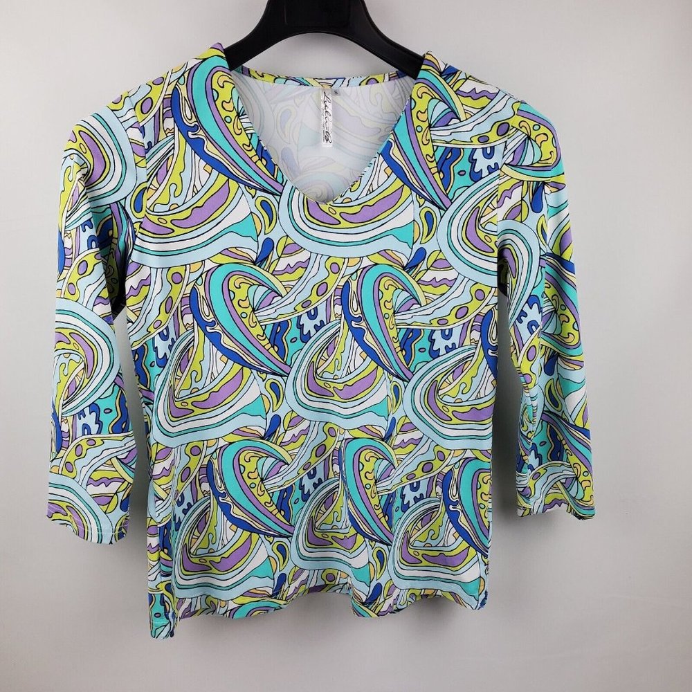 Lulu B 3/4 Sleeve V-neck Pullover Shirt Top Women Small Blue Purple Yellow White